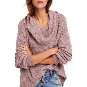 Free People By Your Side Mauve Knit Cowl Neck Sweater Size S